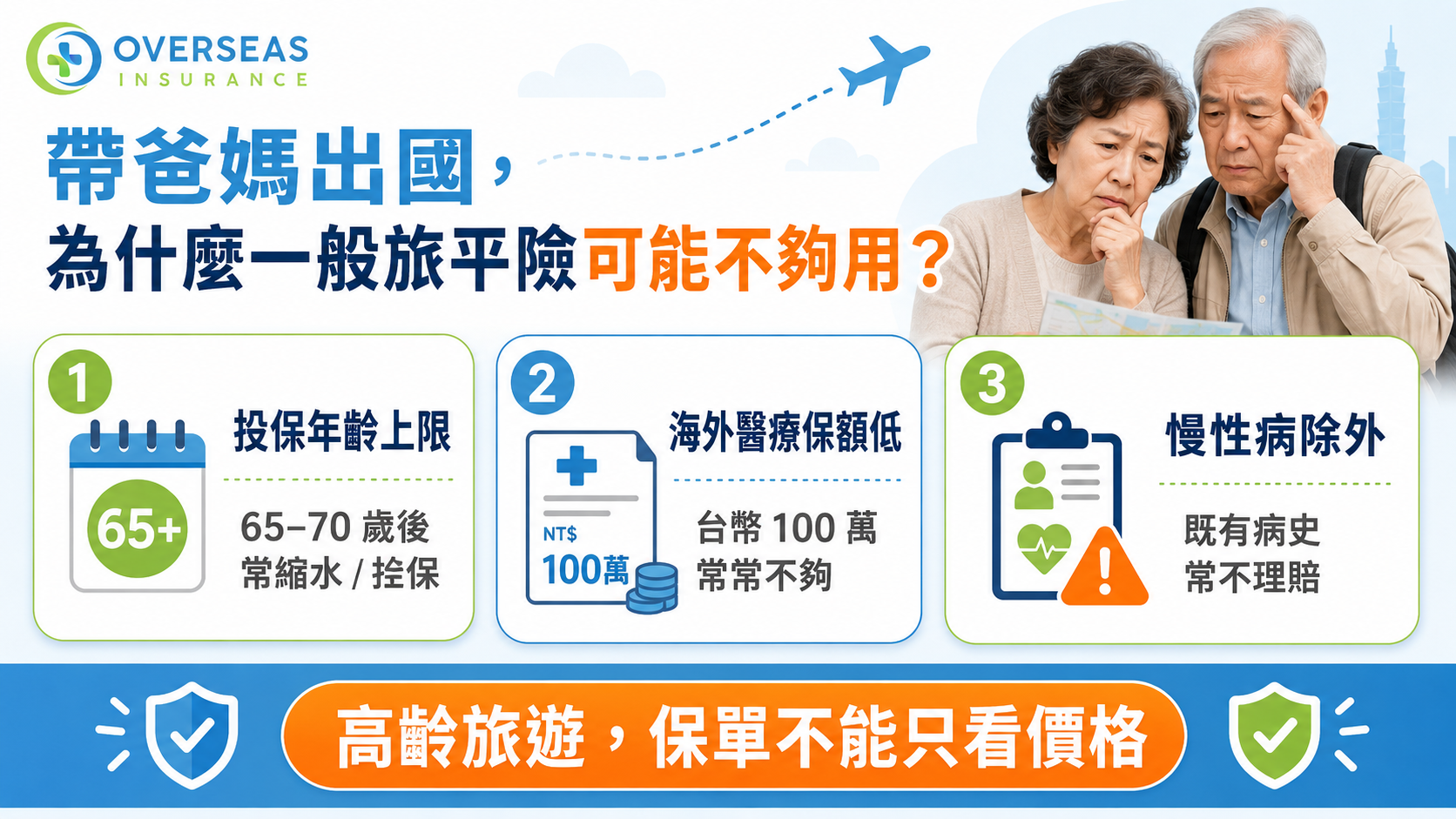 65歲以上帶爸媽高齡父母出國旅遊平安險年長者的海外醫療險推薦比較